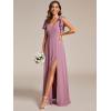 imageEverPretty Womens V Neck High Waist Bridesmaid Dress Ruffle Sleeves Slit A Line Maxi Semi Formal Dresses 02080Orchid