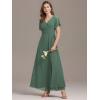 imageEverPretty Womens V Neck Ruffles Short Sleeve Floor Length Pleated Chiffon Floor Length Formal Dress 0050PHEucalyptus Green