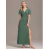 imageEverPretty Womens V Neck Ruffles Short Sleeve Floor Length Pleated Chiffon Floor Length Formal Dress 0050PHEucalyptus Green