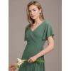 imageEverPretty Womens V Neck Ruffles Short Sleeve Floor Length Pleated Chiffon Floor Length Formal Dress 0050PHEucalyptus Green