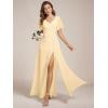 imageEverPretty Womens V Neck Ruffles Short Sleeve Floor Length Pleated Chiffon Floor Length Formal Dress 0050PHYellow