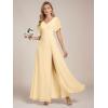 imageEverPretty Womens V Neck Ruffles Short Sleeve Floor Length Pleated Chiffon Floor Length Formal Dress 0050PHYellow