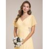 imageEverPretty Womens V Neck Ruffles Short Sleeve Floor Length Pleated Chiffon Floor Length Formal Dress 0050PHYellow