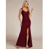 imageEverPretty Womens V Neck Stretchy Glitter Bodycon Ball Gowns Sleeveless High Split Formal Evening Dresses 01888Burgundy