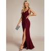 imageEverPretty Womens V Neck Stretchy Glitter Bodycon Ball Gowns Sleeveless High Split Formal Evening Dresses 01888Burgundy