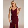 imageEverPretty Womens V Neck Stretchy Glitter Bodycon Ball Gowns Sleeveless High Split Formal Evening Dresses 01888Burgundy