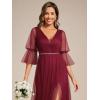 imageEverPretty Womens V Neck Tulle Beaded Flared Sleeves Split Floor Length Bridesmaid Dresses 0003Burgundy