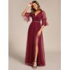 imageEverPretty Womens V Neck Tulle Beaded Flared Sleeves Split Floor Length Bridesmaid Dresses 0003Burgundy