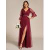 imageEverPretty Womens V Neck Tulle Beaded Flared Sleeves Split Floor Length Bridesmaid Dresses 0003Burgundy