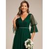 imageEverPretty Womens V Neck Tulle Beaded Flared Sleeves Split Floor Length Bridesmaid Dresses 0003Dark Green