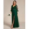 imageEverPretty Womens V Neck Tulle Beaded Flared Sleeves Split Floor Length Bridesmaid Dresses 0003Dark Green