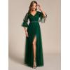 imageEverPretty Womens V Neck Tulle Beaded Flared Sleeves Split Floor Length Bridesmaid Dresses 0003Dark Green
