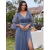 imageEverPretty Womens V Neck Tulle Beaded Flared Sleeves Split Floor Length Bridesmaid Dresses 0003Dusty Blue