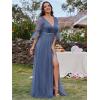 imageEverPretty Womens V Neck Tulle Beaded Flared Sleeves Split Floor Length Bridesmaid Dresses 0003Dusty Blue