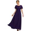 imageEverPretty Womens Classic Round Neck Short Sleeves Chiffon Floor Length Bridesmaid Dress 01840PHDark Purple