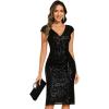 imageEverPretty Womens Elegant Sequin V Neck Cap Sleeves Pleated Knee Length Cocktail Dress 05268Black