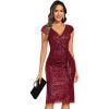 imageEverPretty Womens Elegant Sequin V Neck Cap Sleeves Pleated Knee Length Cocktail Dress 05268Burgundy