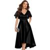 imageEverPretty Womens Satin Short Ruffles Sleeves A Line Empire Waist Wedding Guest Dress with Pockets 02335Black