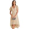 imageEverPretty Womens Summer Chiffon Pleated VNeck Short Wedding Guest Dress with Ruffled Sleeves 01923Gold