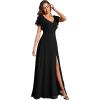 imageEverPretty Womens V Neck High Waist Bridesmaid Dress Ruffle Sleeves Slit A Line Maxi Semi Formal Dresses 02080Black
