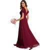 imageEverPretty Womens V Neck High Waist Bridesmaid Dress Ruffle Sleeves Slit A Line Maxi Semi Formal Dresses 02080Burgundy