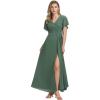 imageEverPretty Womens V Neck Ruffles Short Sleeve Floor Length Pleated Chiffon Floor Length Formal Dress 0050PHEucalyptus Green