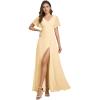 imageEverPretty Womens V Neck Ruffles Short Sleeve Floor Length Pleated Chiffon Floor Length Formal Dress 0050PHYellow