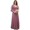 imageEverPretty Womens V Neck Tulle Beaded Flared Sleeves Split Floor Length Bridesmaid Dresses 0003Orchid