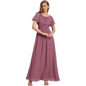 imageEverPretty Womens Classic Round Neck Short Sleeves Chiffon Floor Length Bridesmaid Dress 01840PHOrchid