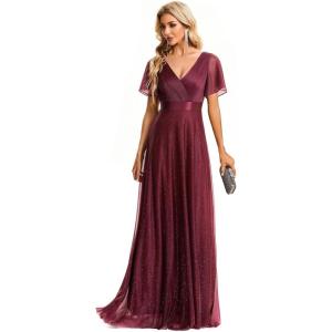 imageEverPretty Womens Evening Gowns V Neck Short Sleeves Aline Glitter Formal Dresses 50159Burgundy