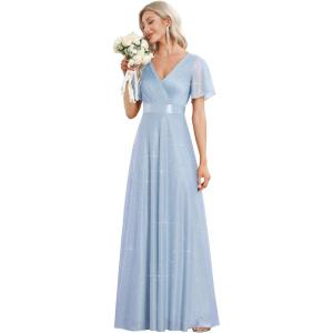 imageEverPretty Womens Evening Gowns V Neck Short Sleeves Aline Glitter Formal Dresses 50159Ice Blue