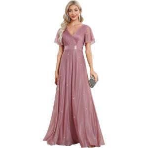 imageEverPretty Womens Evening Gowns V Neck Short Sleeves Aline Glitter Formal Dresses 50159Orchid