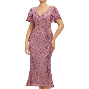 imageEverPretty Womens Gorgeous V Neck Sequin Tulle Short Sleeves Bodycon Maxi Formal Evening Gowns 02370Orchid