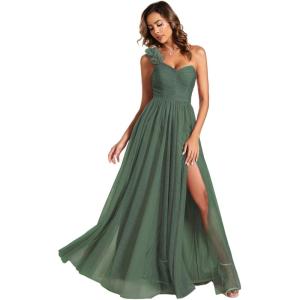 imageEverPretty Womens One Shoulder Sleeveless Pleated ALine Floor Length Bridesmaid Dresses 01911Eucalyptus Green
