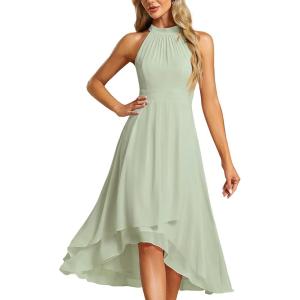 imageEverPretty Womens Sexy Halter Neck Pletaed Sleeveless HiLo Chiffon Wedding Guest Dress 31926Mint Green