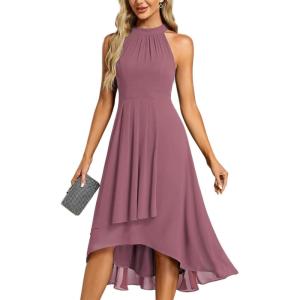 imageEverPretty Womens Sexy Halter Neck Pletaed Sleeveless HiLo Chiffon Wedding Guest Dress 31926Orchid