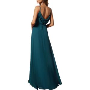 imageEverPretty Womens Sexy Spaghetti Straps Cowl Back Empire Waist A Line Pleated Chiffon Bridesmaid Dress 80026PHTeal