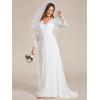 imageEverPretty Womens Classic Lace VNeck Long Sleeves Sweep Train Wedding Dress 01925PHWhite