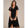 imageEverPretty Womens Classic V Neck Pleated Short Sleeves Chiffon HiLo Midi Wedding Guest Dress 03084Black