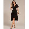 imageEverPretty Womens Classic V Neck Pleated Short Sleeves Chiffon HiLo Midi Wedding Guest Dress 03084Black