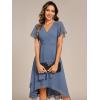 imageEverPretty Womens Classic V Neck Pleated Short Sleeves Chiffon HiLo Midi Wedding Guest Dress 03084Dusty Blue