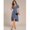 imageEverPretty Womens Classic V Neck Pleated Short Sleeves Chiffon HiLo Midi Wedding Guest Dress 03084Dusty Blue