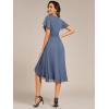 imageEverPretty Womens Classic V Neck Pleated Short Sleeves Chiffon HiLo Midi Wedding Guest Dress 03084Dusty Blue