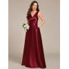 imageEverPretty Womens DoubleVNeck FloorLength Empire Waist Satin Formal Dress with Pockets 02326Burgundy