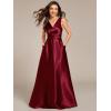 imageEverPretty Womens DoubleVNeck FloorLength Empire Waist Satin Formal Dress with Pockets 02326Burgundy