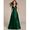 imageEverPretty Womens DoubleVNeck FloorLength Empire Waist Satin Formal Dress with Pockets 02326Dark Green