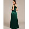 imageEverPretty Womens DoubleVNeck FloorLength Empire Waist Satin Formal Dress with Pockets 02326Dark Green