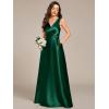 imageEverPretty Womens DoubleVNeck FloorLength Empire Waist Satin Formal Dress with Pockets 02326Dark Green