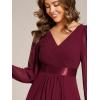 imageEverPretty Womens Fall Chiffon Evening Dress V Neck Long Sleeves HighLow ALine Formal Wedding Guest Dresses 09894Burgundy