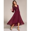 imageEverPretty Womens Fall Chiffon Evening Dress V Neck Long Sleeves HighLow ALine Formal Wedding Guest Dresses 09894Burgundy